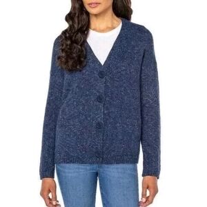 NWT Well Worn Women's  size LARGE V-Neck 4 Button-Front Cardigan Flecked Blue